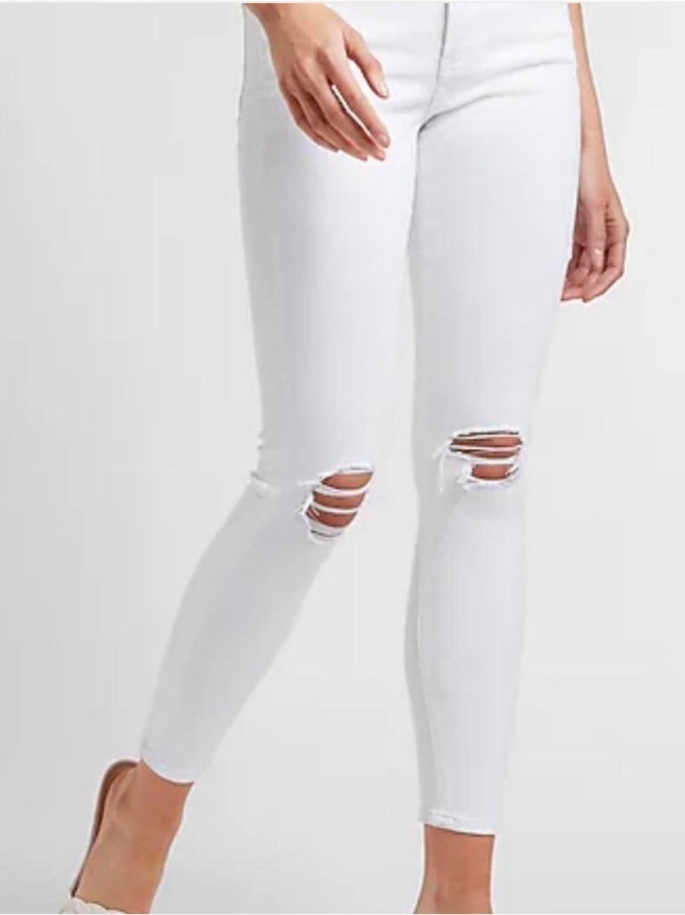 Express White Ripped Skinny Jeans Size 8L (tall inseam)